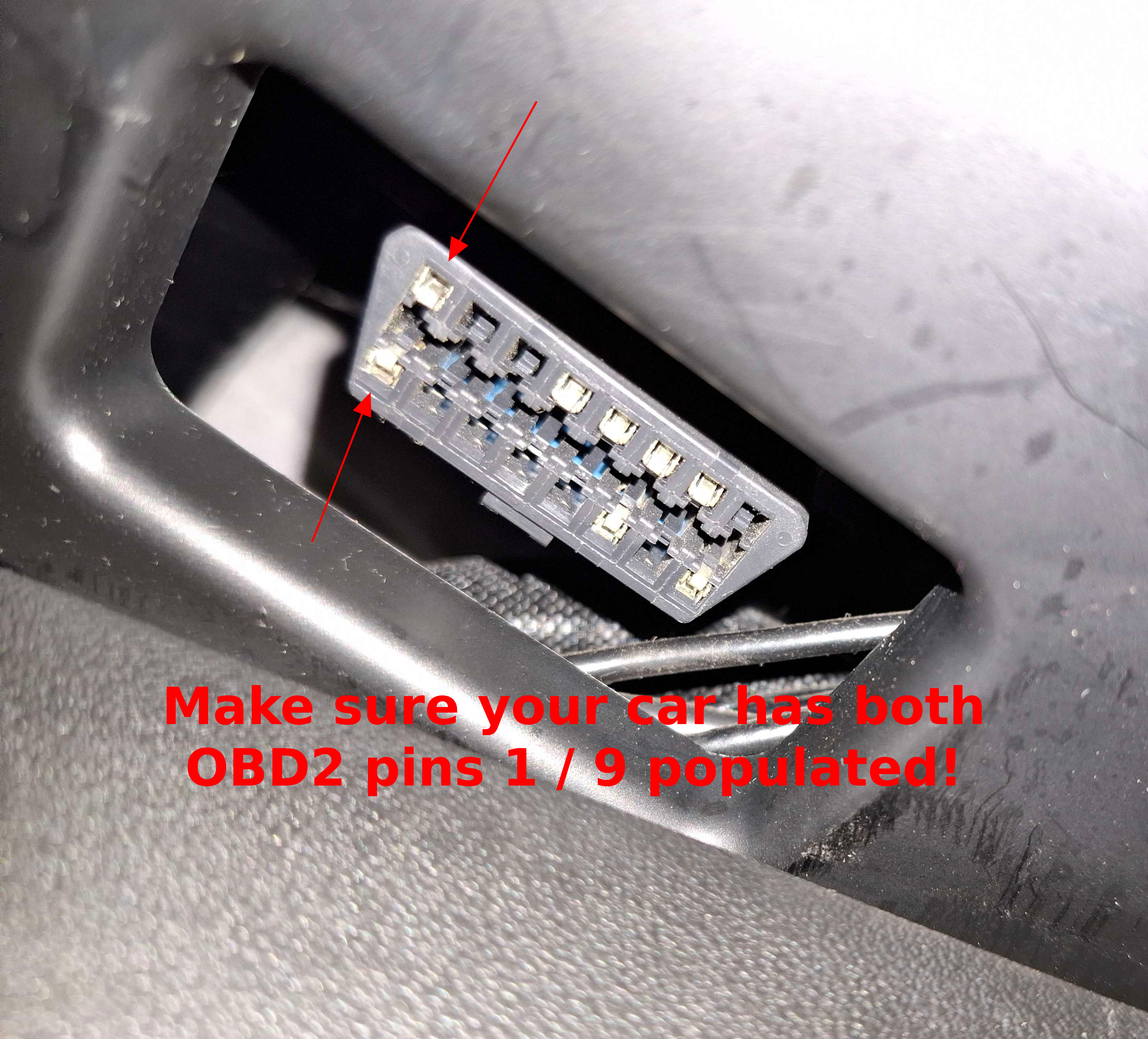 OBD2 port pins 1 and 9